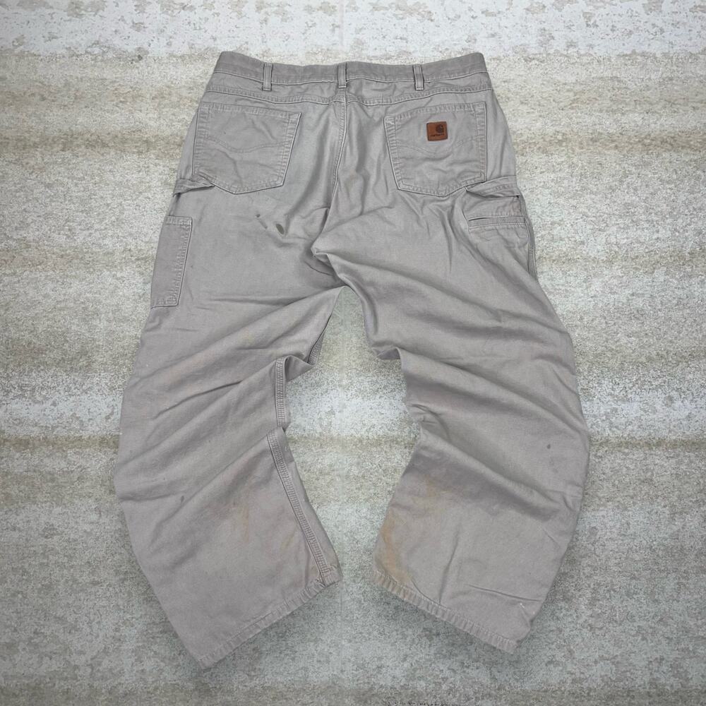 Vintage 90s Carhartt Carpenter Pants 38x32 Baggy Wide Leg Tan Canvas Dungarees